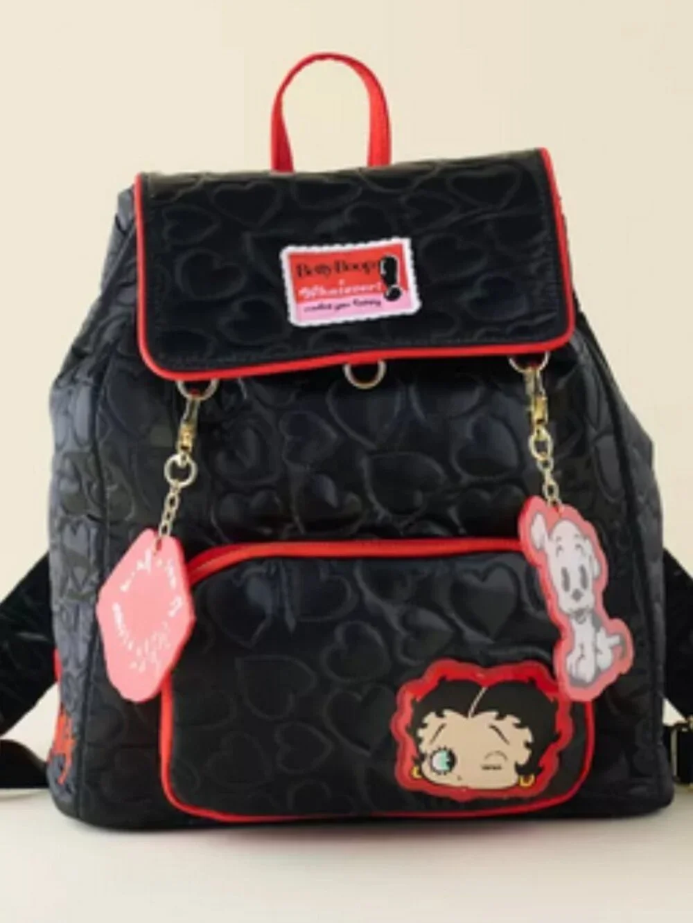 New- Whatever! Makes You Happy Betty Boop Quilted Heart Trinket Backpack